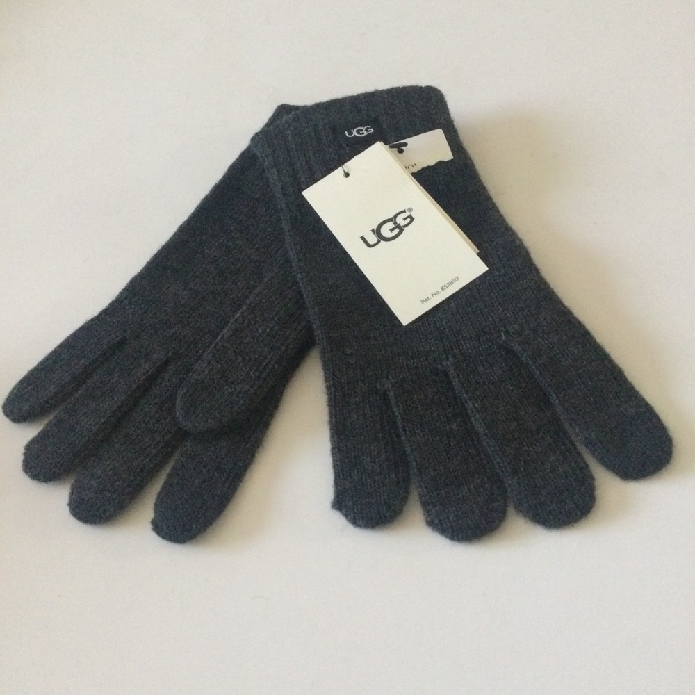UGG MENS TECH WOOL BLEND KNIT GLOVES CHARCOAL GREY OS NWT